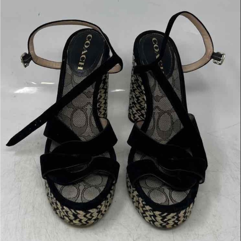 Coach Women's Black Platform Woven-Detail High Heel Sandals - Picture 3 of 6